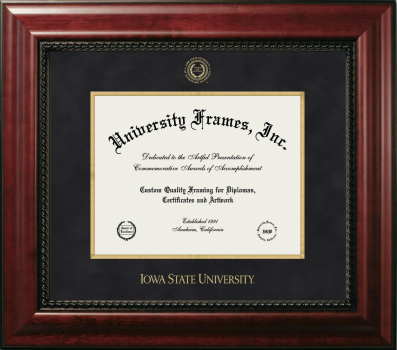Iowa State University Diploma Frame in Executive with Gold Fillet with Black Suede Mat for  8 1/2"h x 11"w  