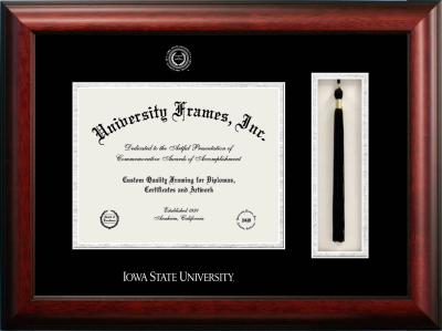 Iowa State University Diploma with Tassel Box Frame in Satin Mahogany with Black & Silver Mats for  8 1/2"h x 11"w  