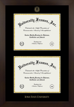 Iowa State University Double Diploma Frame in Manhattan Espresso with Black & Gold Mats for  8 1/2"h x 11"w  ,  8 1/2"h x 11"w  