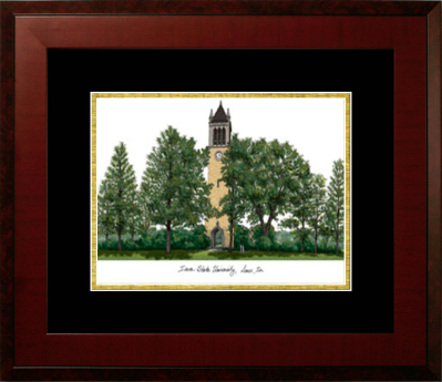 Iowa State University Lithograph Only Frame in Honors Mahogany with Black & Gold Mats