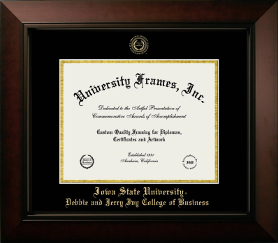 Iowa State University Debbie and Jerry Ivy College of Business Diploma Frame in Legacy Black Cherry with Black & Gold Mats for document: 8 1/2"h x 11"w  