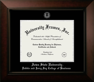 Iowa State University Debbie and Jerry Ivy College of Business Diploma Frame in Legacy Black Cherry with Black & Silver Mats for document: 8 1/2"h x 11"w  