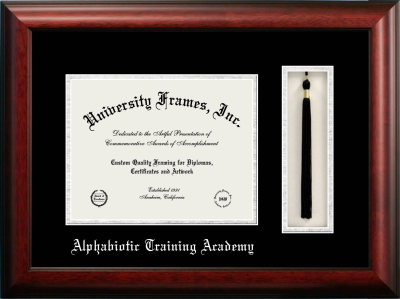Alphabiotic Training Academy Diploma with Tassel Box Frame in Satin Mahogany with Black & Silver Mats for document: 8 1/2"h x 11"w  
