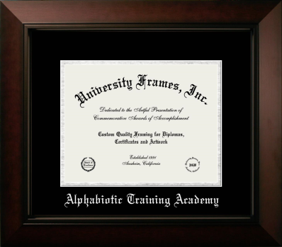Alphabiotic Training Academy Diploma Frame in Legacy Black Cherry with Black & Silver Mats for document: 8 1/2"h x 11"w  