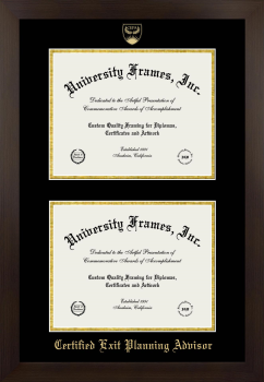 Certified Exit Planning Advisor Double Diploma Frame in Manhattan Espresso with Black & Gold Mats for document: 8 1/2"h x 11"w  , document: 8 1/2"h x 11"w  