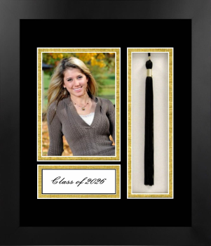 Class of 2026 5 x 7 Portrait with Tassel and Name Card Frame in Manhattan Black with Black & Gold Mats