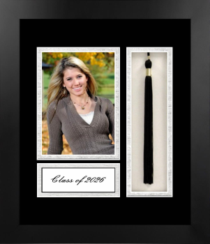 Class of 2026 5 x 7 Portrait with Tassel and Name Card Frame in Manhattan Black with Black & Silver Mats