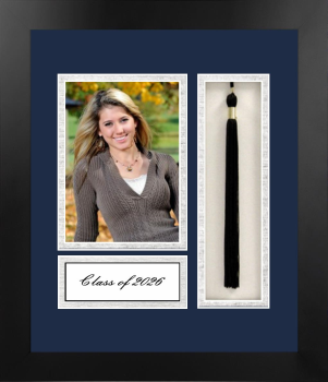 Class of 2026 5 x 7 Portrait with Tassel and Name Card Frame in Manhattan Black with Navy Blue & Silver Mats